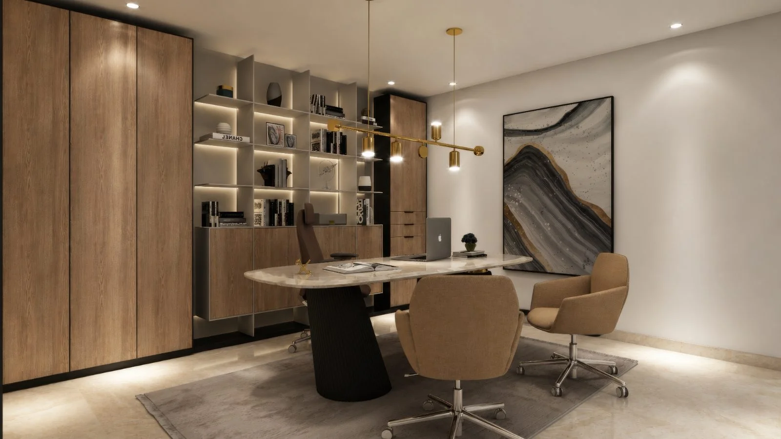 Azure by 1XL Infra office interior with meeting chairs and display shelves, Dubai Investment Park 1, Dubai