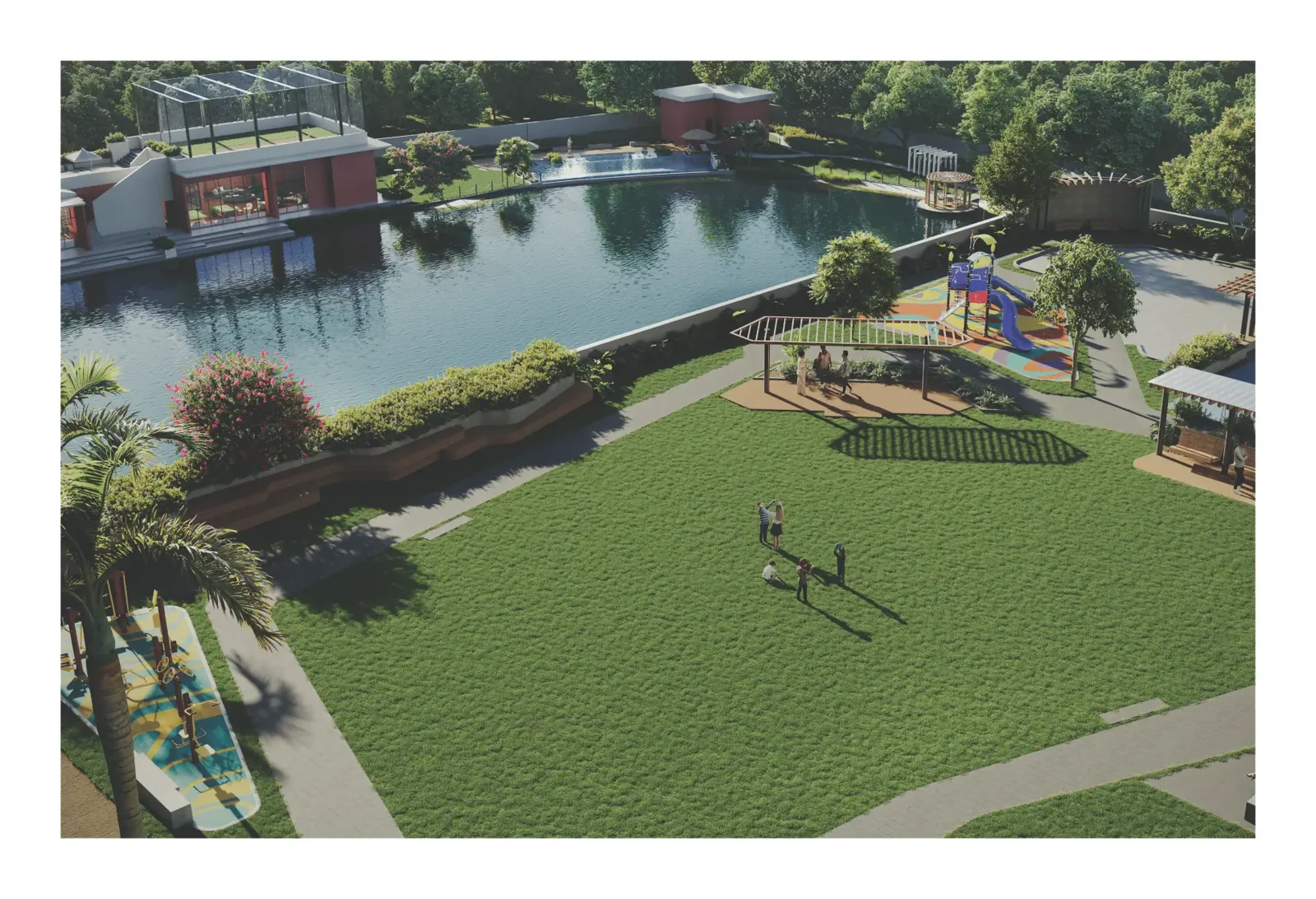 DTC Stillwaters aerial view of the central lawn, Rajarhat, New Town