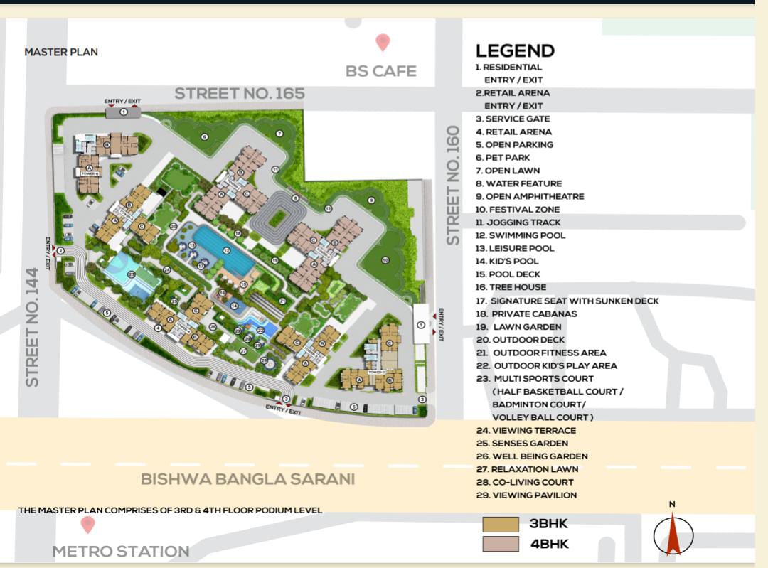 Srijan TownSquare master plan showing towers and amenities, Action Area I, New Town, Kolkata