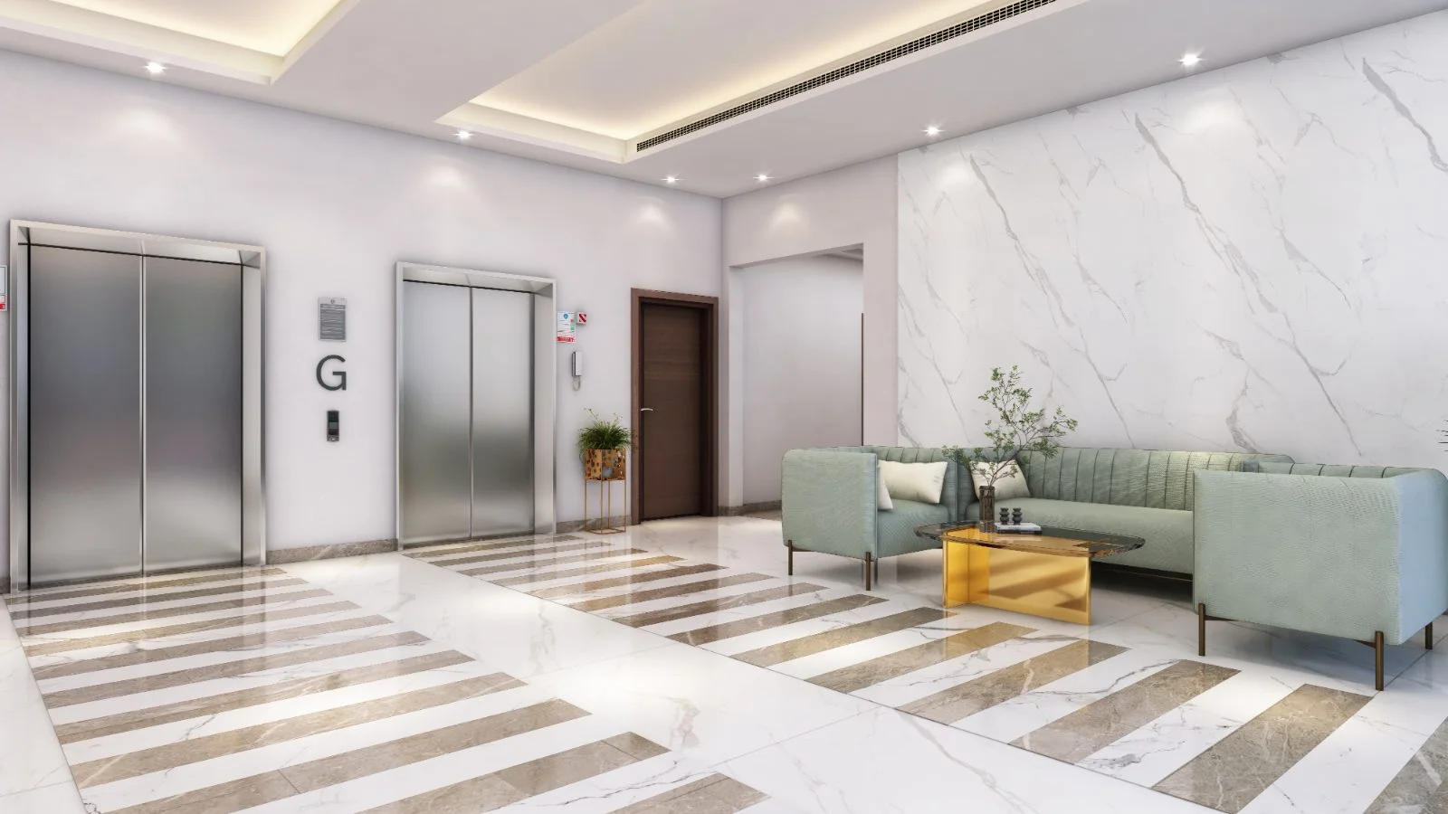 Sapphire by 1XL Infra lift lobby and seating area, Dubai Industrial City