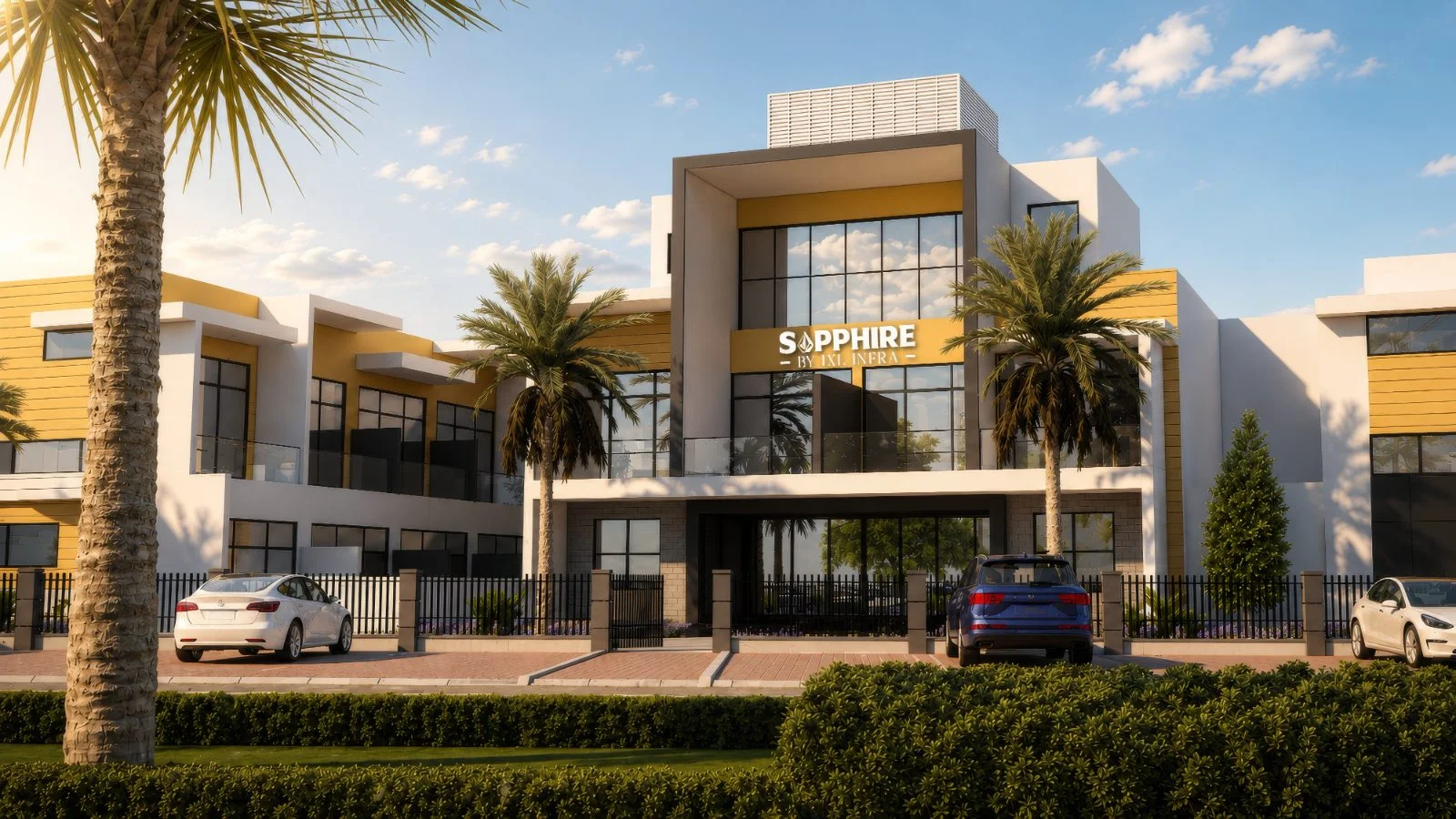 Sapphire by 1XL Infra main entrance with Sapphire signage, Dubai Industrial City