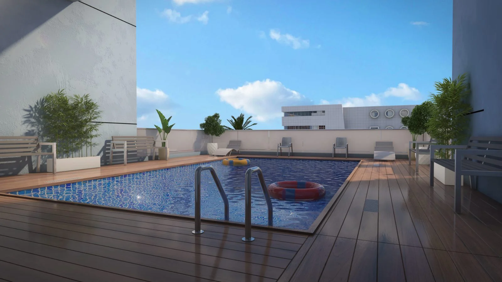 Amber by 1XL Infra swimming pool and deck, Al Qusais, Dubai