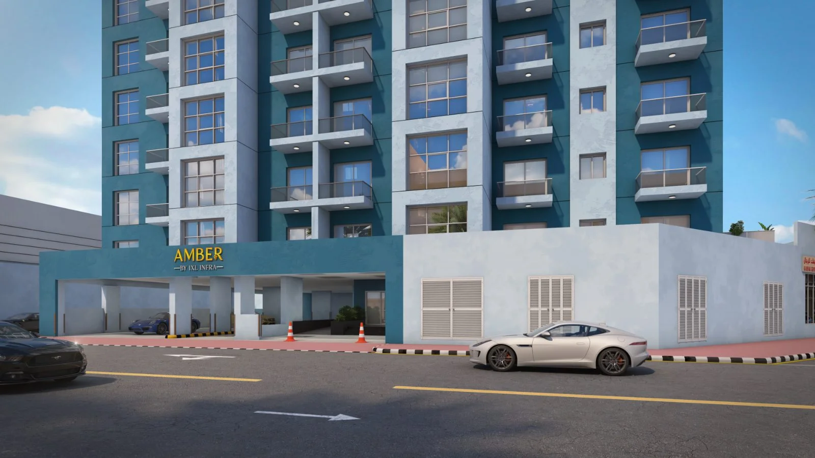 Amber by 1XL Infra covered parking entrance, Al Qusais, Dubai