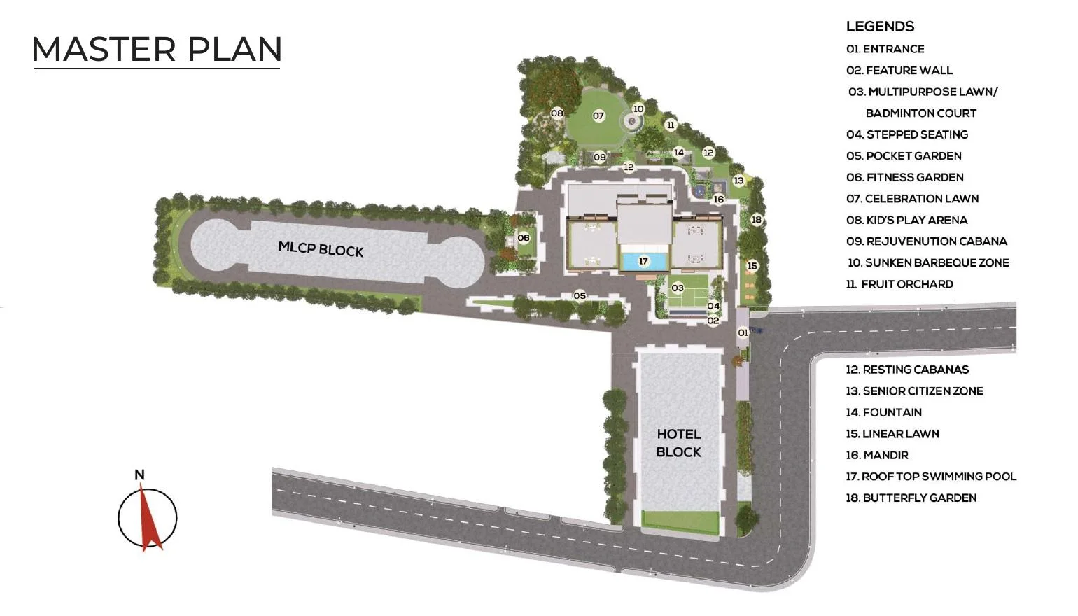 Srijan Palladina master plan showing the tower and amenities, Tangra Kolkata