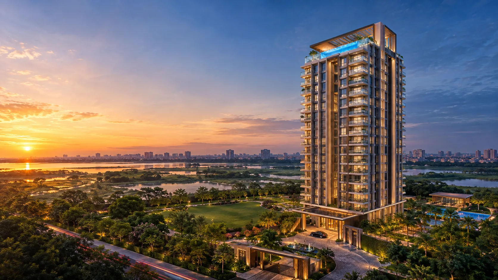 Srijan Palladina luxury residential tower exterior, EM Bypass Kolkata