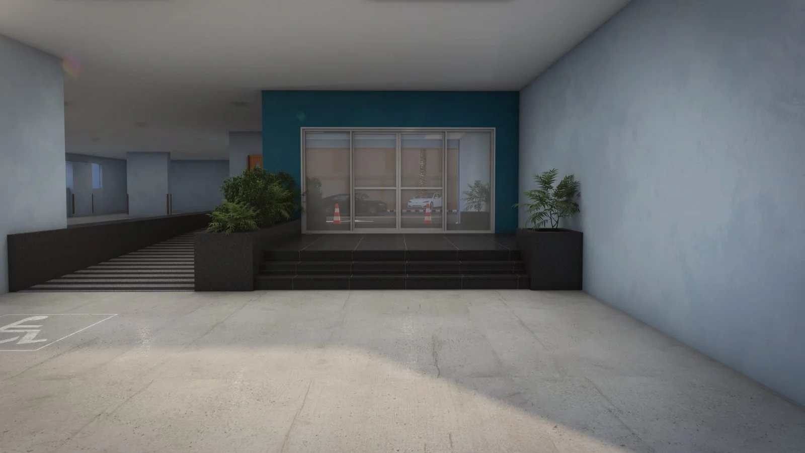 Amber by 1XL Infra lobby entrance with steps and accessible ramp, Al Qusais, Dubai