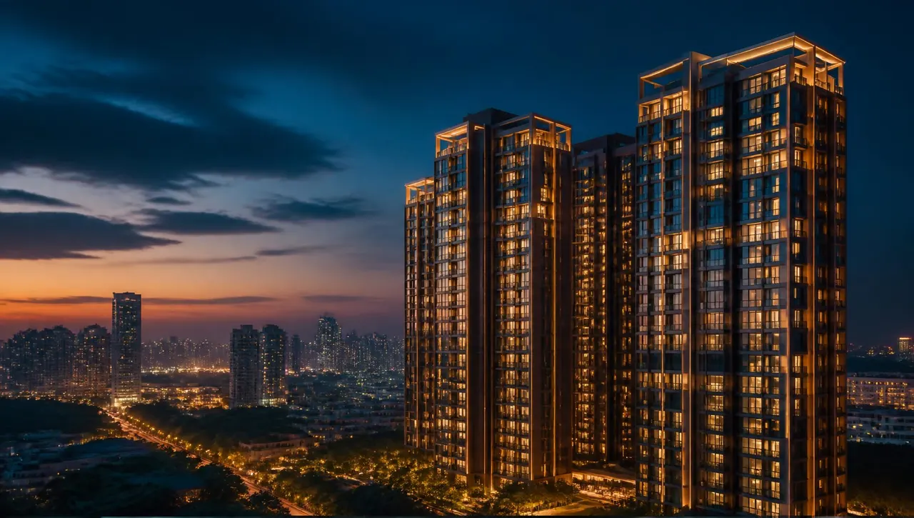 Urban Hub Realty residential skyline at dusk, Kolkata