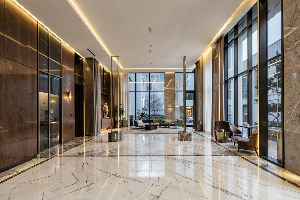 Urban Hub Realty modern commercial property lobby, Kolkata